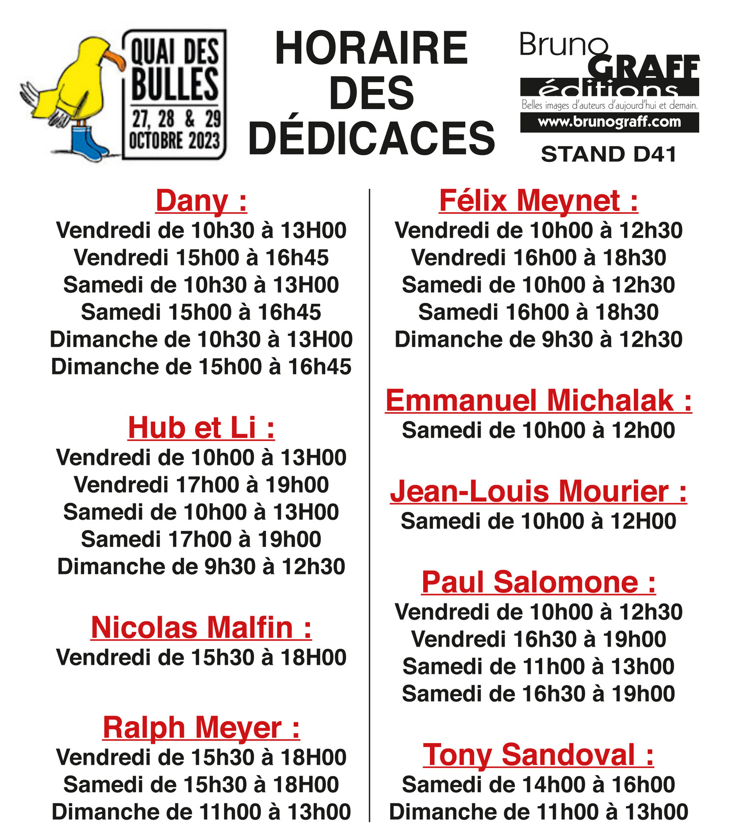 Horaire Saint-Malo 2023 Quai Des Bulles Stand D41